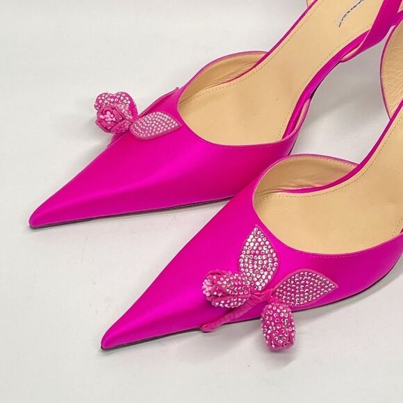 Mach & Mach Wonder Tulip 95MM Silk & Crystal Slingback Pumps size 40 - Picture 7 of 15